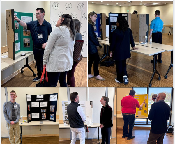 A collage of photos from the 2024 MaxAbility Reverse Job Fair. Various images of job seekers at their booths speaking with employers.