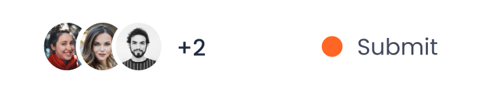 Three profile photos, +2, and an orange Submit button on a white background.