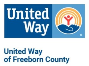 United Way of Freeborn County logo with a hand holding a person in a circle of orange lines.