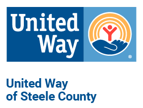United Way of Steele County logo with a hand cradling a person inside a rainbow circle.